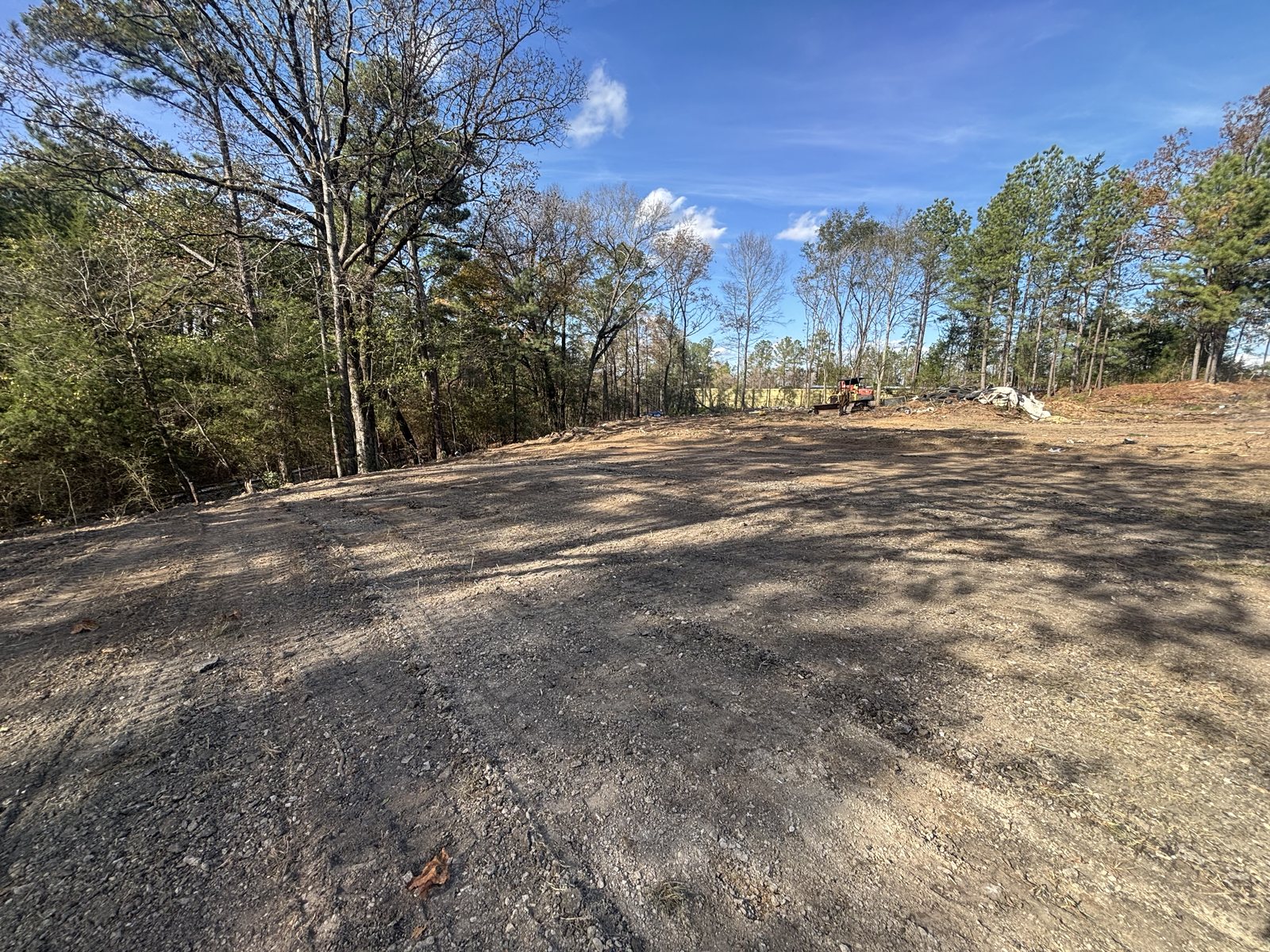 Cleared and graveled work area on a Central Alabama site